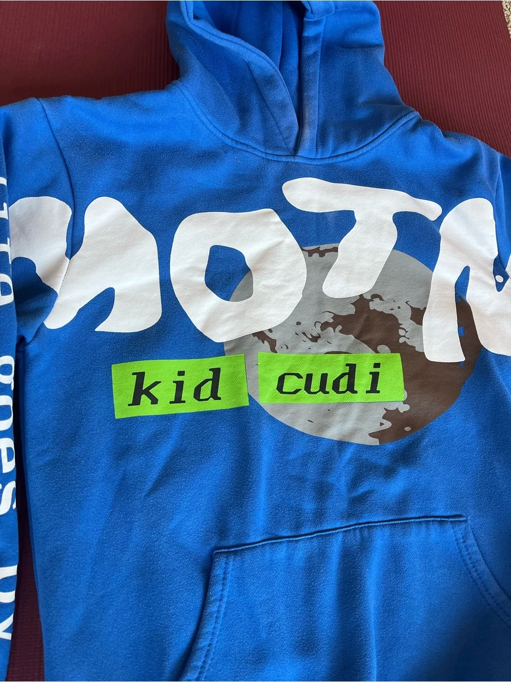 Man On The Moon lll Kid Cudi Hoodie Sweatshirt MOTM Tour Blue Size Large - Picture 2 of 8